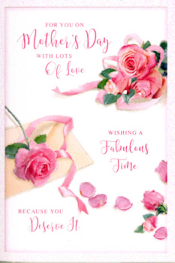 This Mother's Day card is portrayed as an intimate floral vignette, reminiscent of a carefully styled bouquet waiting on a Malden Rushett windowsill. The artwork focuses on romantic clusters of pink roses, their full, cupped blooms rendered in layered shades from pale shell pink to rich rose and almost-raspberry tones at the deepest folds. Each petal is finely shaded, with soft edges that give the impression of velvety texture and the gentle curl that comes as roses reach perfect openness. The flowers sit against a clean white background with a very slight paper grain, lending a sense of quality stationery often chosen for special occasions. Surrounding the main groups of roses are scattered petals, some resting close to the blooms, others drifting toward the margins, like a trail left by a bouquet being gently rearranged on a table after a family meal in a home off Rushett Lane. Between the blossoms, hints of muted green foliage peek through, adding depth and a touch of garden freshness without distracting from the pink palette. A soft, hand-lettered Mother's Day message sweeps gracefully across the front, its calligraphy casual yet refined, echoing the natural curves of the petals and the loop of a ribbon. That ribbon, in a complementary pastel tone, loops and twists lightly through one of the larger rose groupings, as if tying together gratitude, love, and rest into one finished gesture. The lighting is calm and diffused, with no hard edges, suggesting the quiet, thoughtful atmosphere that often surrounds early morning surprises and heartfelt card exchanges in Malden Rushett homes.