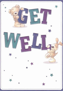 From the heart of Malden Rushett comes this enchanting get well card illustration, where the warmth of a close-knit community is beautifully captured. A cuddly teddy bear with a soft caramel coat hovers at the top of the bold, uplifting text, his paws gently holding the word 'GET,' while a cheerful puppy, ears drooping endearingly, playfully nuzzles up to 'WELL' below. Their expressive faces convey empathy and hope, sentiments that echo the care given in every arrangement by our neighbourhood florists. The inviting typography, rendered in deep purples and cool teals, pops vividly against a clean, white canvas, reflecting a sense of optimism much like the blossom-filled walks through Rushett Lane. Scattered stars in hues ranging from lavender to dusky blue add an element of magical encouragement, swirling around the scene like well-wishes awash in gentle light. Each detail-from the soft, huggable fur to the playful composition-suggests comfort and nurturing, qualities at the heart of every bouquet prepared locally. The overall mood is one of restorative energy and genuine kindness, offering comfort for a neighbour on the mend, and capturing the spirit of caring connection that defines Malden Rushett.