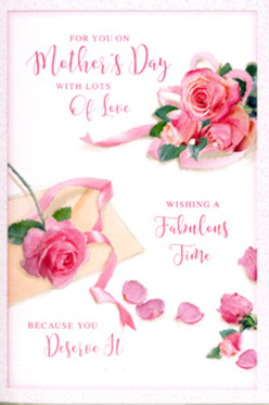 The image presents an exquisitely designed Mother's Day card, styled with the same attention to detail you would expect from a Malden Rushett florist preparing a favourite seasonal bouquet. Across a creamy white background, richly detailed pink roses spill gently from one side of the card to the other, painted in tones that range from dreamy blush to deeper, romantic rose. Their petals appear velvety and layered, with just enough shading to suggest the softness you might feel brushing a fresh bloom gathered from a cottage garden near Leatherhead Road. Around the main clusters, individual petals lie scattered like delicate confetti, as though a bouquet has been carefully unwrapped and its beauty allowed to drift naturally across the page. A hand-lettered Mother's Day greeting arches gracefully through the centre, the inked curves and loops echoing the spiral of each rose blossom, conveying warmth, admiration, and a sense of unhurried affection. Subtle hints of greenery peek between the blooms, adding depth and contrast without overwhelming the gentle pink palette. Along one edge, a pastel ribbon meanders among the flowers, its soft folds giving the scene a three-dimensional quality, reminiscent of the finishing touch added at Flower Delivery Malden Rushett before a bouquet leaves for same-day delivery. The lighting is soft and even, bathing the card in a tranquil glow that feels like early morning light slipping through a kitchen window. Overall, the card looks and feels like a quiet, fragrant tribute captured on paper, inviting the recipient to pause, breathe, and feel deeply appreciated.
