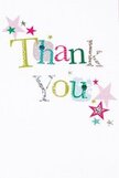 There's a genuine warmth and lightness in this thank you card, every element seemingly crafted to bring a smile on a Malden Rushett morning. The phrase 'Thank You' unfolds in playful, multi-coloured letters-shimmering silver beside sunny yellow, vivid green, and happy blue, each with its own unique pattern of dots and delicate stitches for a hand-touched feel. Scattered around the message, stars in shades of pink, teal, and metallic silver seem to drift like a festive sprinkle after a local gathering in Rushett Common, accentuating the sense of shared celebration. The clean white background creates a calming space, ensuring the lively typography and subtle sparkles stay at the forefront. There's a soft energy, as if the card was designed to echo the fresh, hopeful feeling after giving or receiving a bouquet of thanks from a Malden Rushett florist. Its inviting textures and cheerful tones make it perfect for marking moments of appreciation across the community-whether tucked beside a posy delivered to a neighbour or set on a windowsill as a lasting reminder of heartfelt gratitude.